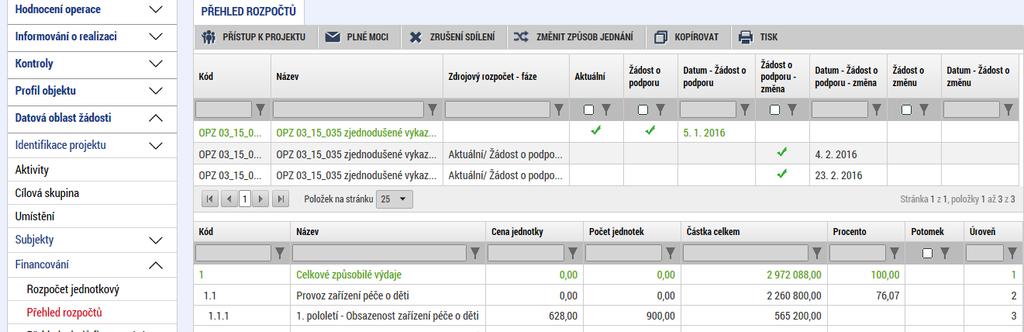 1.5 Žádost o změnu změna bankovního účtu V případě změny bankovního účtu musí příjemce vybrat do ŽoZ obrazovky Subjekty a Účty subjektu.