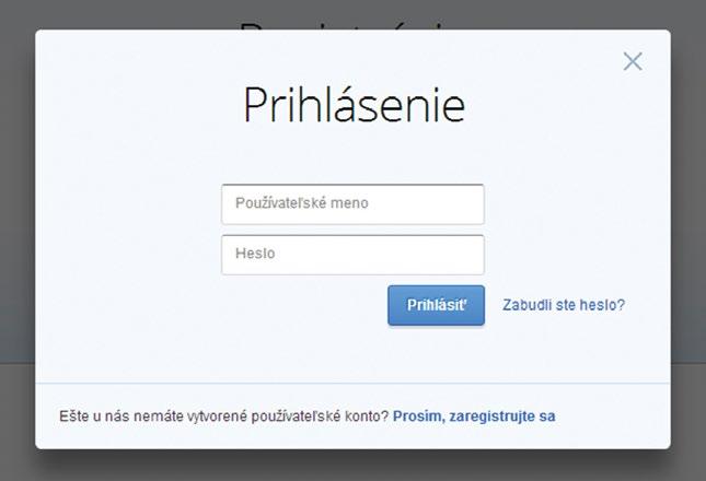 Registrovanému a prihlásenému používateľovi sa v pravej hornej časti stránky zobrazuje jeho prihlasovacie meno, resp. meno a priezvisko.