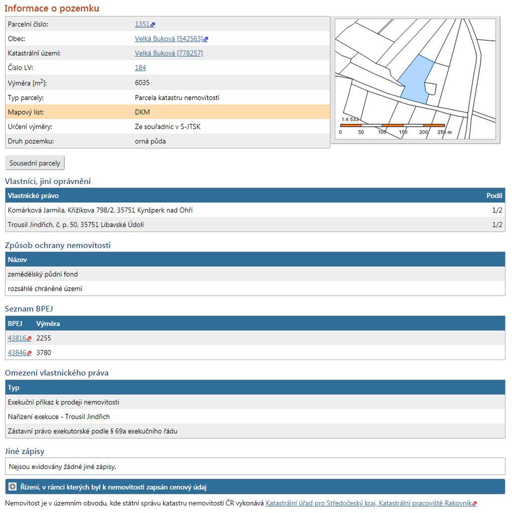 Výpis z katastru nemovitostí a