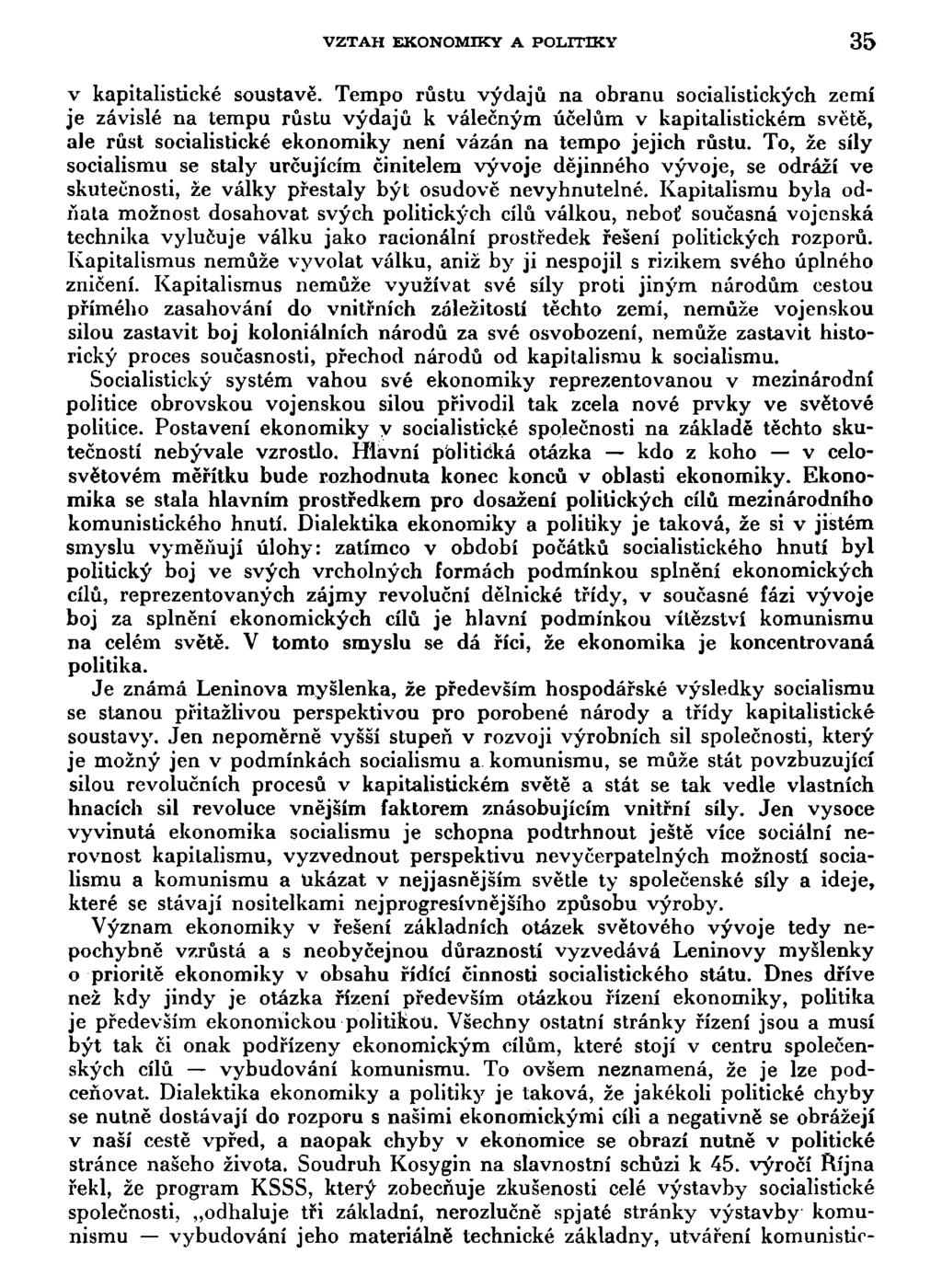 VZTAH EKONOMIKY A POLITIKY 35 v kapitalistické soustavě.