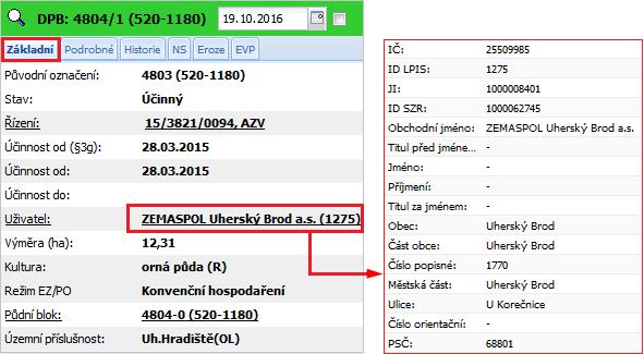 Obrázek 31 Proklik na uživatele Poklikem na aktivní odkaz řízení se zobrazí