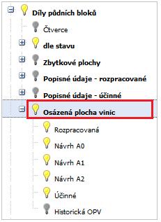 V uživatelském stromě je potřeba aktivovat vrstvu Osázená plocha vinic. 4.7.