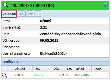 Obrázek 46 Detail PB Na detailu PB se nabízí tři záložky DPB DPB, které PB obsahuje EVP - EVP, které PB obsahuje ZPB zbytkové plochy, které PB obsahuje 4.7.3.