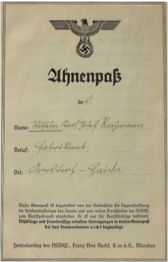 Pohřeb W. Rachmanna v dubnu 1943 Doklad árijské čistoty W.