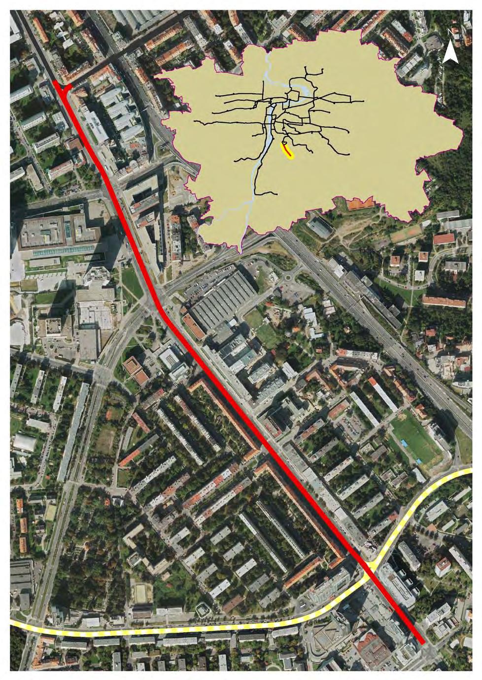 7 Na Veselí Pankrác Budějovická TT je vedena v ose ul. Na Pankráci a Budějovická. Na stávající síť tramvajových tratí se napojuje v křižovatce ul.