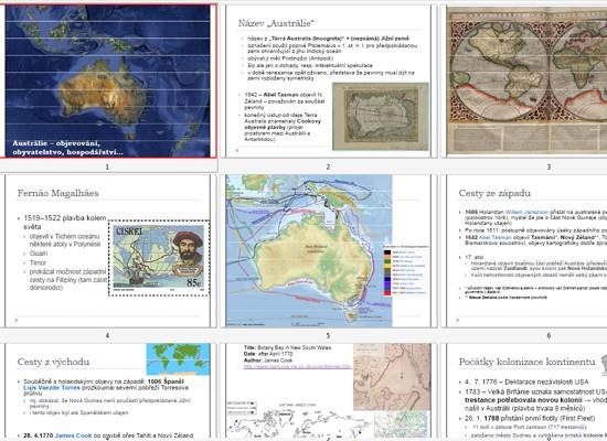 materiálech předmětu Náhledy e-learningu Webová učebnice obsahuje podrobné informace o charakteristice Austrálie V procvičovacím testu například studenti přetahují značky