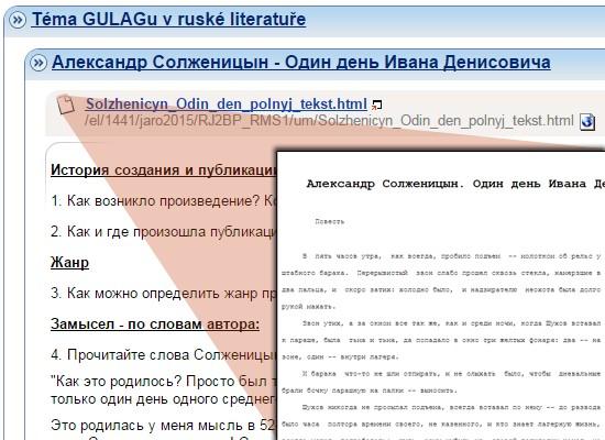 textům, aby se mohli připravit na seminář a lépe potom porozuměli uměleckým proudům a směrům ruské literatury druhé poloviny 20 století Náhledy e-learningu