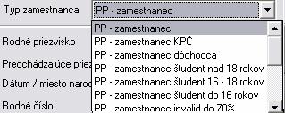 pre jednotlivé poisťovne. V Kmeňových údajoch zamestnanca je doplnené pole TYP ZAMESTNANCA.