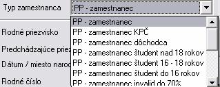 pre jednotlivé poisťovne. V Kmeňových údajoch zamestnanca je doplnené pole TYP ZAMESTNANCA.