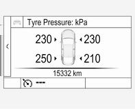274 Péče o vozidlo Stav systému a upozornění na tlak se zobrazují v informačním centru řidiče formou zprávy s udáním příslušné pneumatiky.