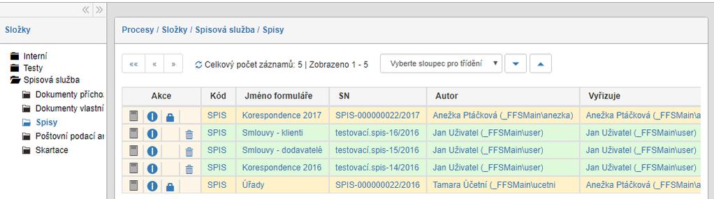 3 Procesy Karta Procesy sdružuje funkce pro práci s probíhajícími formulářovými procesy a zakládání nových.