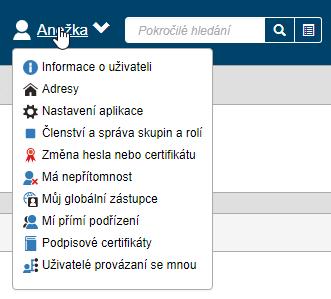 4 Nastavení Kliknutím na uživatelské jméno v horní části aplikace zobrazíte nabídku nastavení.