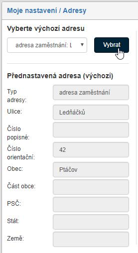 Tlačítkem Přidat novou adresu můžete vložit i další záznamy. Seznam adres se zobrazuje jako tabulka.