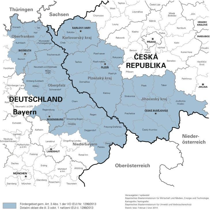 2 PROGRAMOVÉ ÚZEMÍ A STRATEGIE PROGRAMU Socioekonomická charakteristika programového území Česko-bavorské pohraničí se skládá z následujících regionů NUTS-III: Na bavorské straně se jedná o okresy