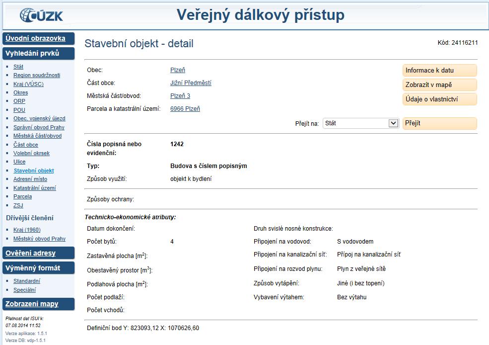 Obrázek 20: Propojení mapy s popisnými informacemi VDP 1.3.5.