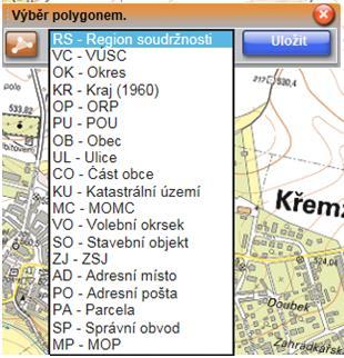 Výběr polygonem Kliknutím na tlačítko umístěném v dolním panelu tlačítek se spustí funkce Výběr polygonem.