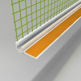 Zateplovací systémy Začišťovací okenní profil PVC s tkaninou 6 mm PVC (Polyvinylchlorid) + pěnová polyuretanová dilatační bandáž + sklovláknitá tkanina VERTEX Profil pro dilatující napojení rámů