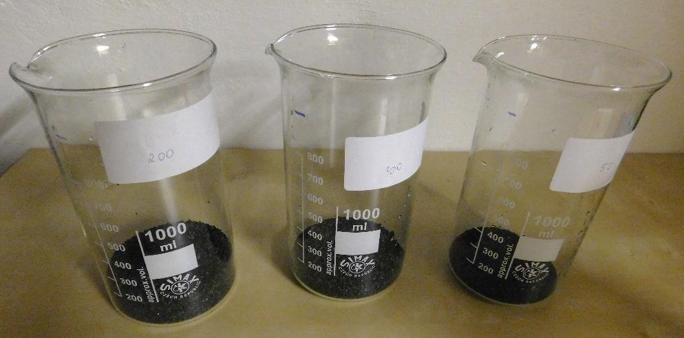 Do t chto nádob bylo odm eno 50 ml, 100 ml a Ň00 ml aktivního uhlí Filtrasorb F100.