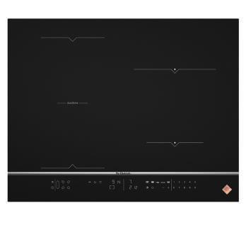 INDUKČNÍ VARNÁ DESKA 65 CM DPI7682X Provedení černé sklo + přední dekorativní lišta 4 nezávislé varné zóny: levá plocha duozone 2 x 18 cm / 3,7 kw, pravá přední 16 cm / 2,4 kw, pravá zadní 23 cm /