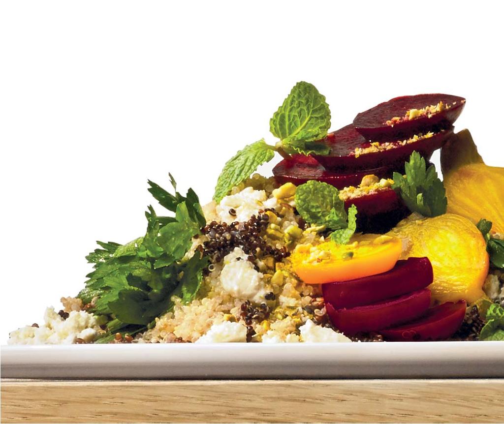 Salát z quinoa a červené řepy Doba přípravy: 20 minut + doba chlazení PROGRAM PRESSURE COOK (TLAKOVÝ HRNEC): 60 kpa / 15 min / Auto Pulse 8 porcí 750 g očištěné a omyté červené řepy 1 lžíce čerstvé