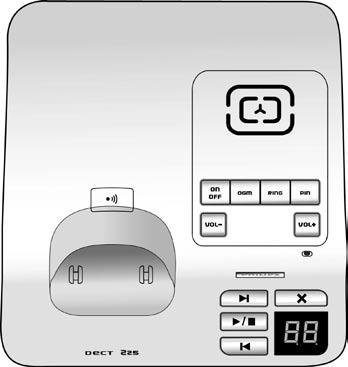 12 Záznamník DECT 225 Záznamník zapnout / vypnout Reproduktor Hlasitost snížit Vzkaz (OGM) Zvonek Èeský Vyhledávání PIN Hlasitost zvýšit Mikrofon Vymazat Další zpráva Přehrát / Konec Předchozí zpráva