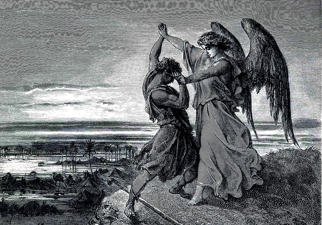 Zápas s andělem mezi nocí a úsvitem na neznámém místě příběh nastává bez jakéhokoli