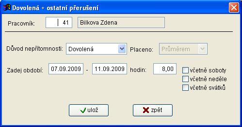 dlouhodobou nepřítomnost v práci např. dovolenou, nemoc apod.