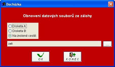 Zálohování je velmi důležité, a pokud není ve firmě vyřešeno centrálně např. zálohováním dat na serveru, na kterém jsou i data programu DOCHÁZKA uložena, je potřeba data pravidelně zálohovat.