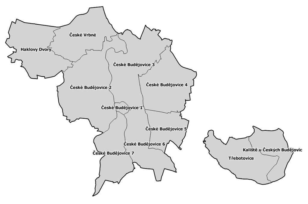 České Budějovice a jeho 11 katastrálních území se v současné době rozkládá na ploše přesahující 5,5 tis. hektarů (0,5 % rozlohy Jihočeského kraje).