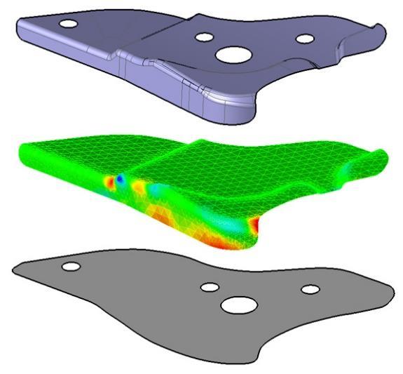 ) model formy (matrice) [12] Dokáže provést v rámci simulace několika zobrazení jevů vyskytujících se při lisování jako přidržení, tažení, odstřižení, kalibraci, odpružení a další.