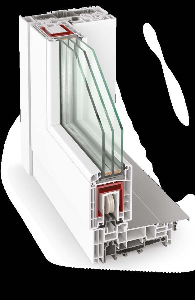Gealan HST Postup koextruze 1 Přísun bílé taveniny PVC prostřednictvím hlavního extrudéru.