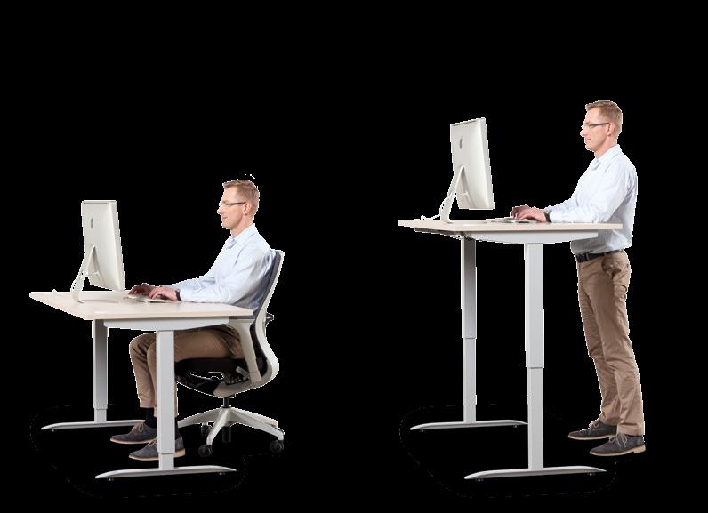 Pokud vám nevyhovuje tvarovaná pracovní deska, stoly MOTION vám nabízejí standardní rovnou pracovní desku. Hlavní výhody: přizpůsobení výšky stolu vaší postavě a možnost práce ve stoje, zůstávají.