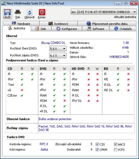Okno Nero InfoTool 3 Okno Nero InfoTool Okno Nero InfoTool nabízí na osmi záložkách komplexní informace.