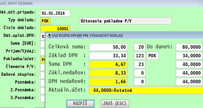 Rozúčtovanie PHM na 80/20 Ak spoločnosť účtuje priamo každý nákup PHM 80/20 v denníku, môžete využiť funkčnú klávesu na rozúčtovanie takéhoto prípadu.