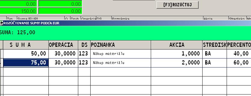 Rozúčtovanie riadku cez [F3 Rozúčtuj].