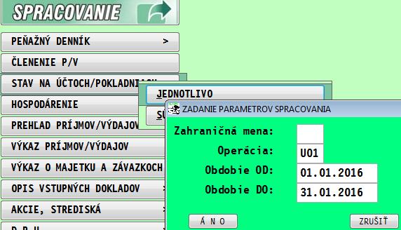 Zapnutie automatického prechodu Nastavenie si musí užívateļ aktivovať, zadaním príslušného prechodového účtu. Výrobcom sa dodáva prázdna tabuļka.