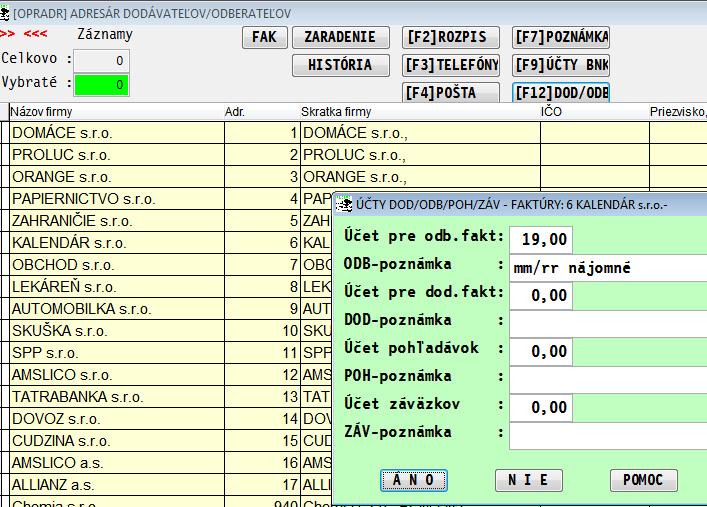 Adresár Adresár slúţi na zápis : Odberateļov Dodávateļov Ostatných inštitúcií, napr. banky, soc. Poisťovňa ( pri evidencii záväzkov...) Zamestnancov ( pri evidencii záväzkov.