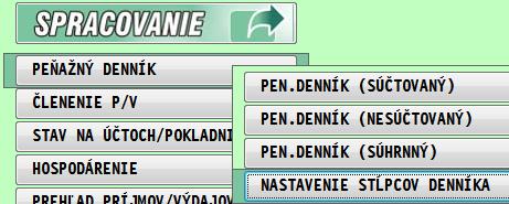 Program automaticky nastaví použité stĺpce zo spracovaného denníka. Uloženie vykonajte cez tlačidlo ÁNO.