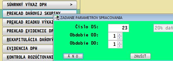 Prehľad daňovej skupiny Dostávame možnosť sledovania jednotlivých položiek zaevidovaných do jednotlivých daňových skupín.