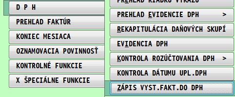 Zápis vystavených faktúr do DPH. Túto funkciu použijú hlavne firmy plátcovia DPH, kde sa vystavujú vyšlé faktúry s DPH cez modul PROLFA.