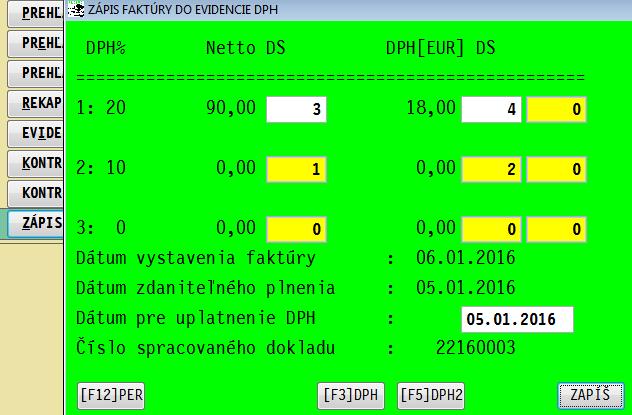 V časti SPRACOVANIE / DPH sa spúšťa funkcia: ZÁPIS VYST. FAKTÚR DO DPH.