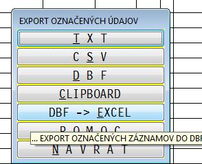 (program exportuje len označené záznamy) Označenie všetkých