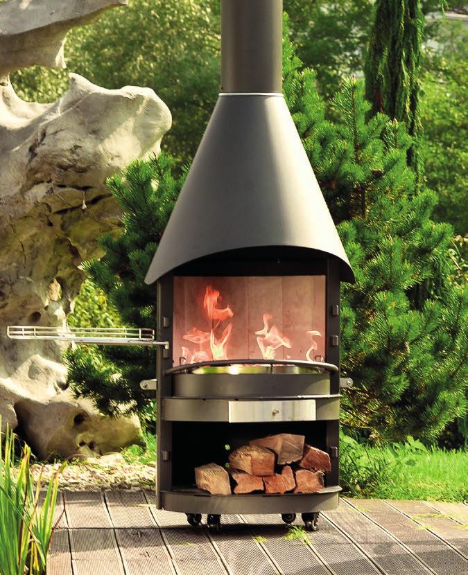 ZÁHRADNÉ KÚRENISKO Vonkajšie kúrenisko s grilom vnesie príjemnú atmosféru do záhrady či na terasu.