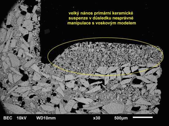 Obr. 90 Obrazová analýza - výbrus 35 9) Skořepina F7 Primární obal: pojivo Primcote, moučka molochit 325#, posypový materiál molochit 50-80DD.