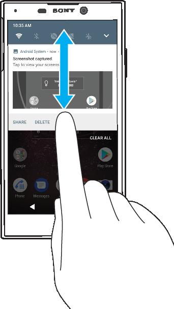 Otevření nebo zavření panelu oznámení 1 Chcete-li otevřít panel oznámení, přetáhněte stavový řádek dolů nebo na něj dvakrát ťukněte. 2 Panel oznámení zavřete vytažením nahoru.