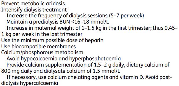DIALYZAČNÍ TAKTIKA - elektrolyty Cíl: snížit bikarbonát v dialyzátu (na 25mEg/l) udržet S-bik 18-22mmol/l (rel. RAL v graviditě) suplementace Ca (1,5-2g/den)+navýšení Ca v dialyzátu (1,5.