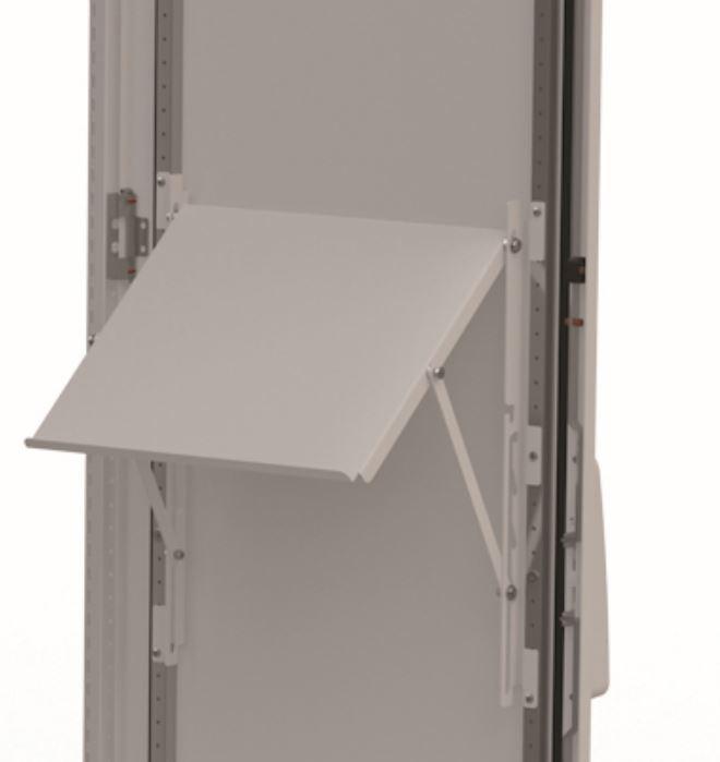 Při zavření dveří lze polici sklopit Materiál: ocelový plech 1,5 mm Barva RAL 7035 Instalace na rám dveří