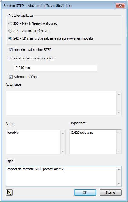 Podpora STEP AP242 a STPZ Inventor 2016 načítá i ukládá STEP Export dat:
