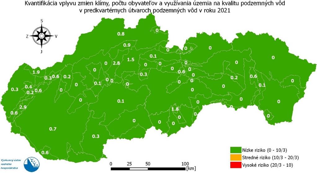 ZMENY KLÍMY A KRAJINY & RIZIKO OHROZENIA KVALITY PODZEMNÝCH VÔD do roku 2021 Zmena množstva PzV [%.rok -1 ] 0 0,1 0,33 0,67 1 Zmena počtu obyvateľov [obyv.km -2.