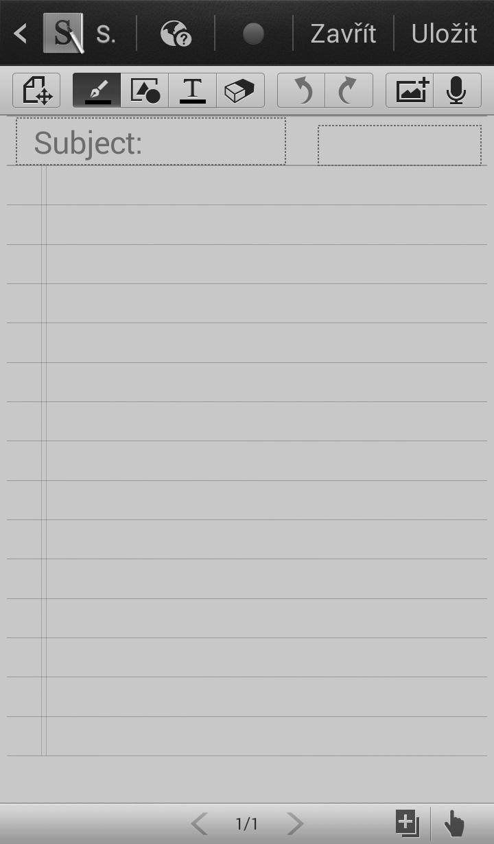 Nástroje S Note Tuto aplikaci použijte k vytvoření poznámek pomocí obrázků a hlasových nahrávek. Na obrazovce Aplikace klepněte na položku S Note. Pera S Pen lze použít k otevření aplikace S Note.